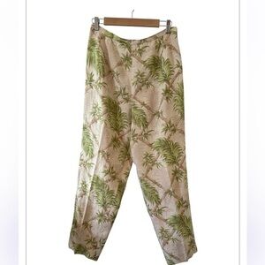 Talbots Woman's Vacation  Bamboo Leaf pattern Pants Green & Beige Lined Size 12